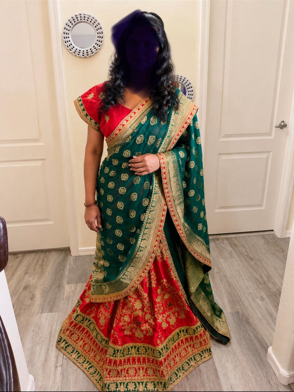 Red and green Lehenga choli